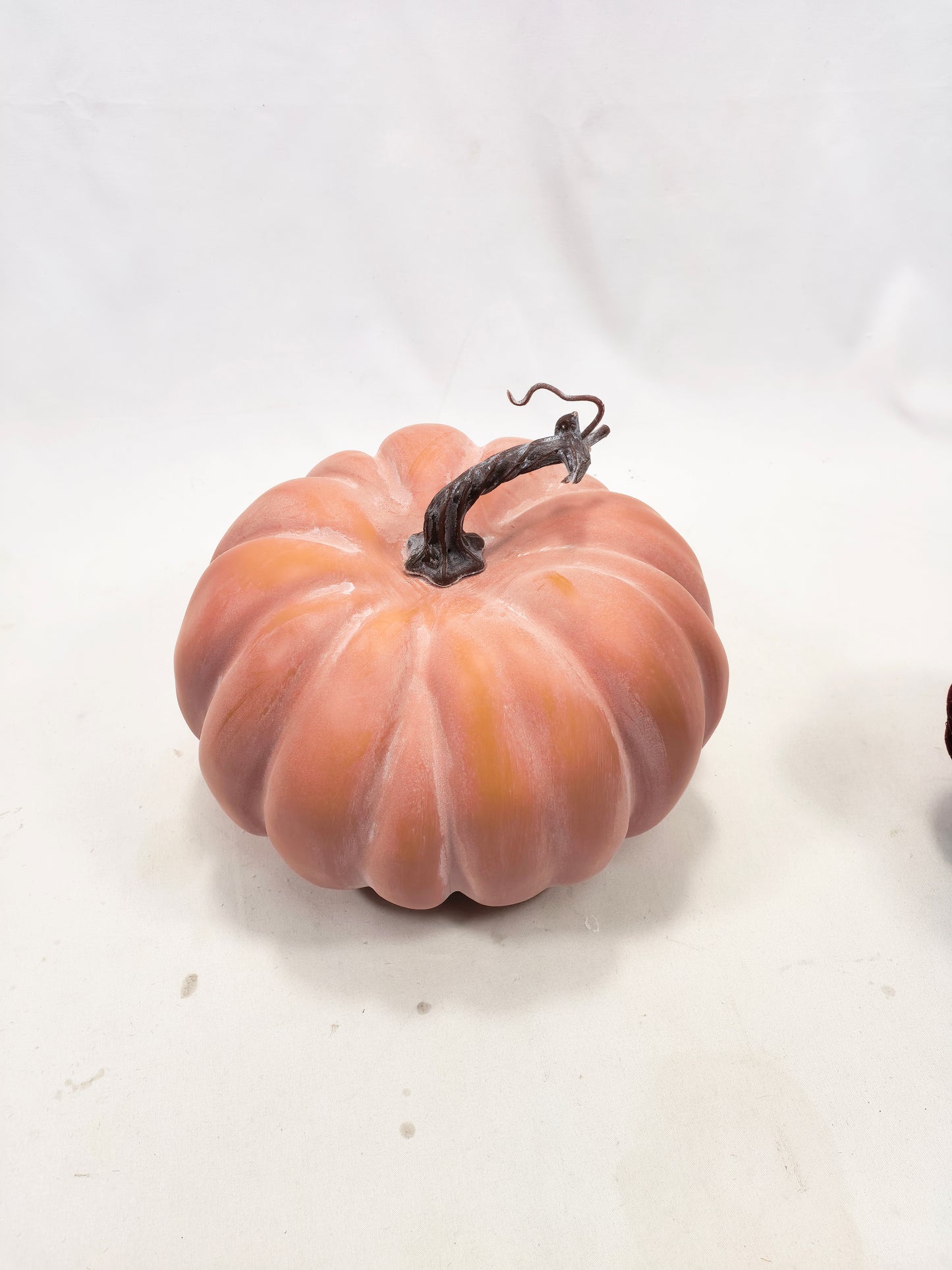 JY25-257 Vintage Whitewashed Pumpkin with Curled Stem