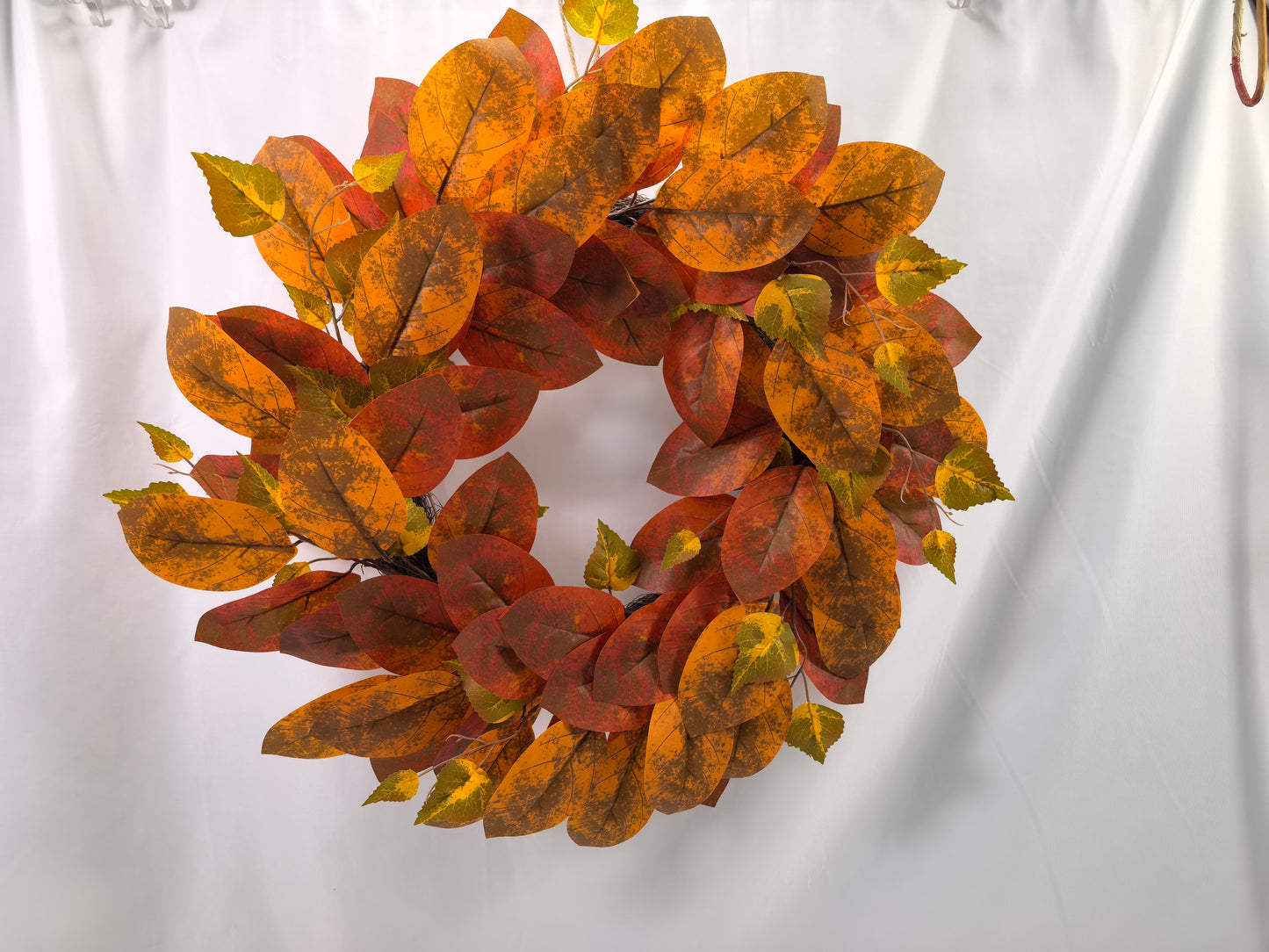 GE26-004 Rust & Golden Orange Broadleaf Autumn Wreath