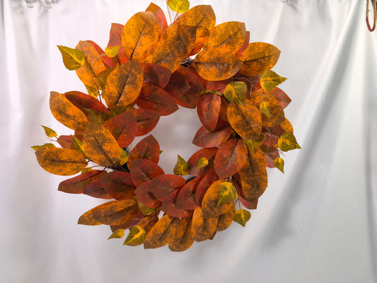 GE26-004 Rust & Golden Orange Broadleaf Autumn Wreath