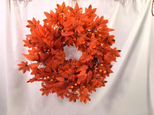 GE26-006 Rustic Rust Maple Leaf Wreath with Golden Berries