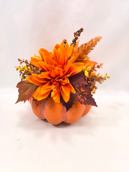 GE26-026 Artificial Pumpkin Floral Centerpiece with Seasonal Flowers