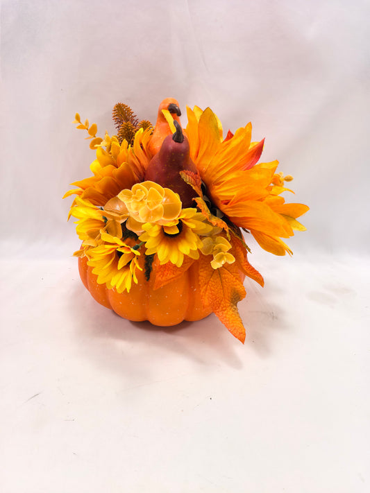GE26-026 Artificial Pumpkin Floral Centerpiece with Seasonal Flowers