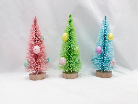 Easter Egg Bottle Brush Tree Set - Pastel Spring Tabletop Decor