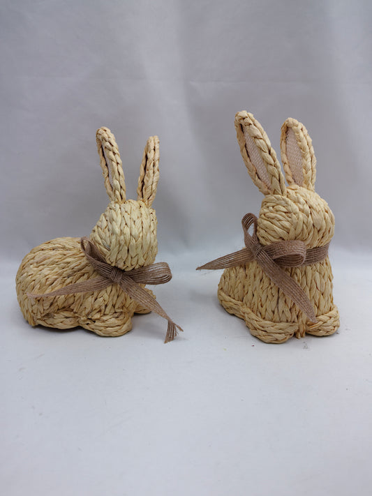 Natural Woven Bunny Pair - Easter Spring Rustic Decor Set of 2