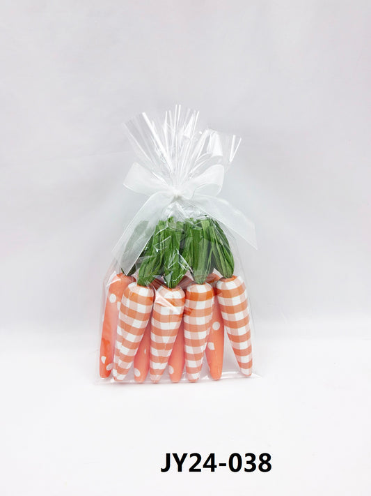 Buffalo Check Carrot Set - Plaid & Dot Easter Decor (Bag of 8)