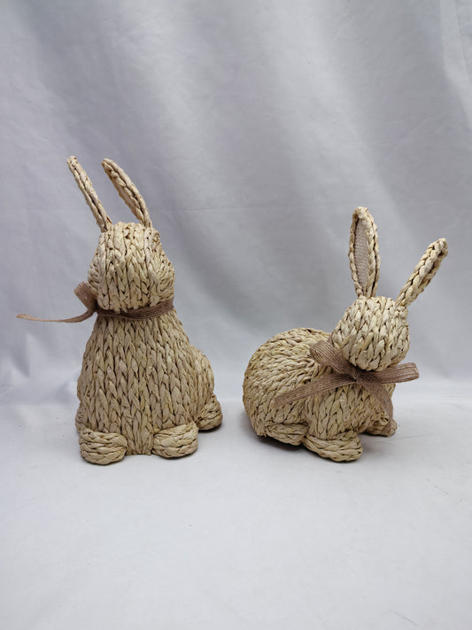 Natural Woven Bunny Pair - Easter Spring Rustic Decor Set of 2