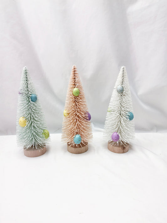 Easter Egg Bottle Brush Tree Set - Pastel Spring Tabletop Decor