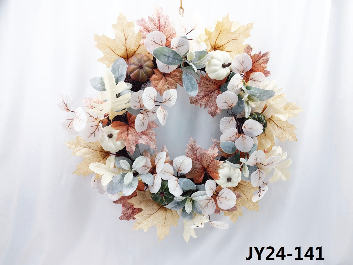 JY24-141 Boho Fall Leaves & Pumpkin Wreath