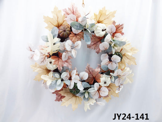 JY24-141 Boho Fall Leaves & Pumpkin Wreath