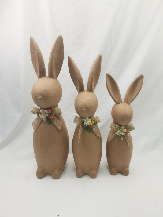 Paper Mache Bunny Set of 3 - Easter Spring Natural Kraft Decor