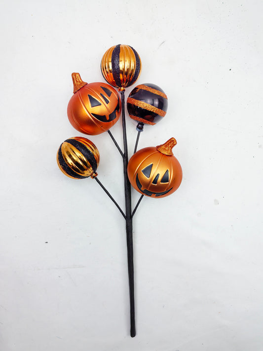 JY24-244 5-Head Pumpkin & Bauble Floral Pick