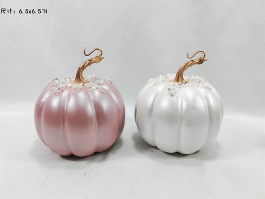 JY25-10 Pearlescent Pumpkin Figurines with Glitter Collar