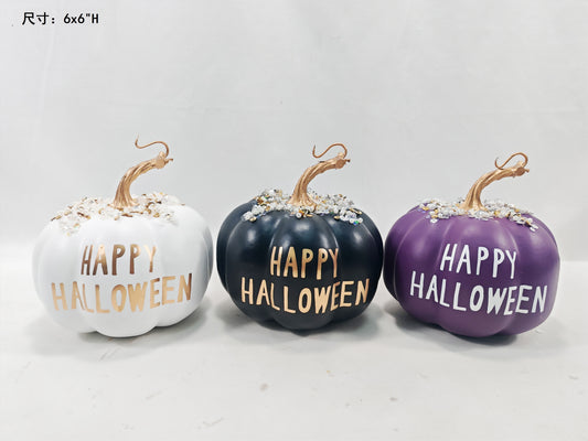 JY25-11 Glittered "HAPPY HALLOWEEN" Pumpkin Figurines
