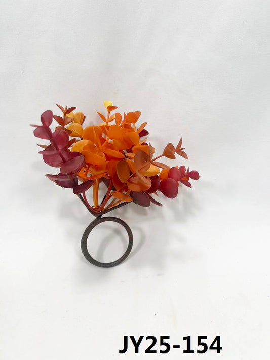 JY25-154 Orange & Burgundy Leaf Napkin Ring / Mini Bouquet