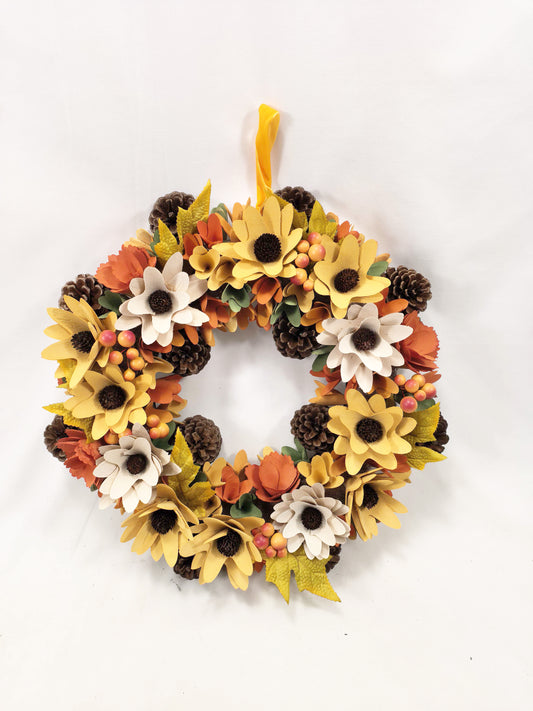 JY25-253 Sunflower, Daisy & Pinecone Autumn Wreath