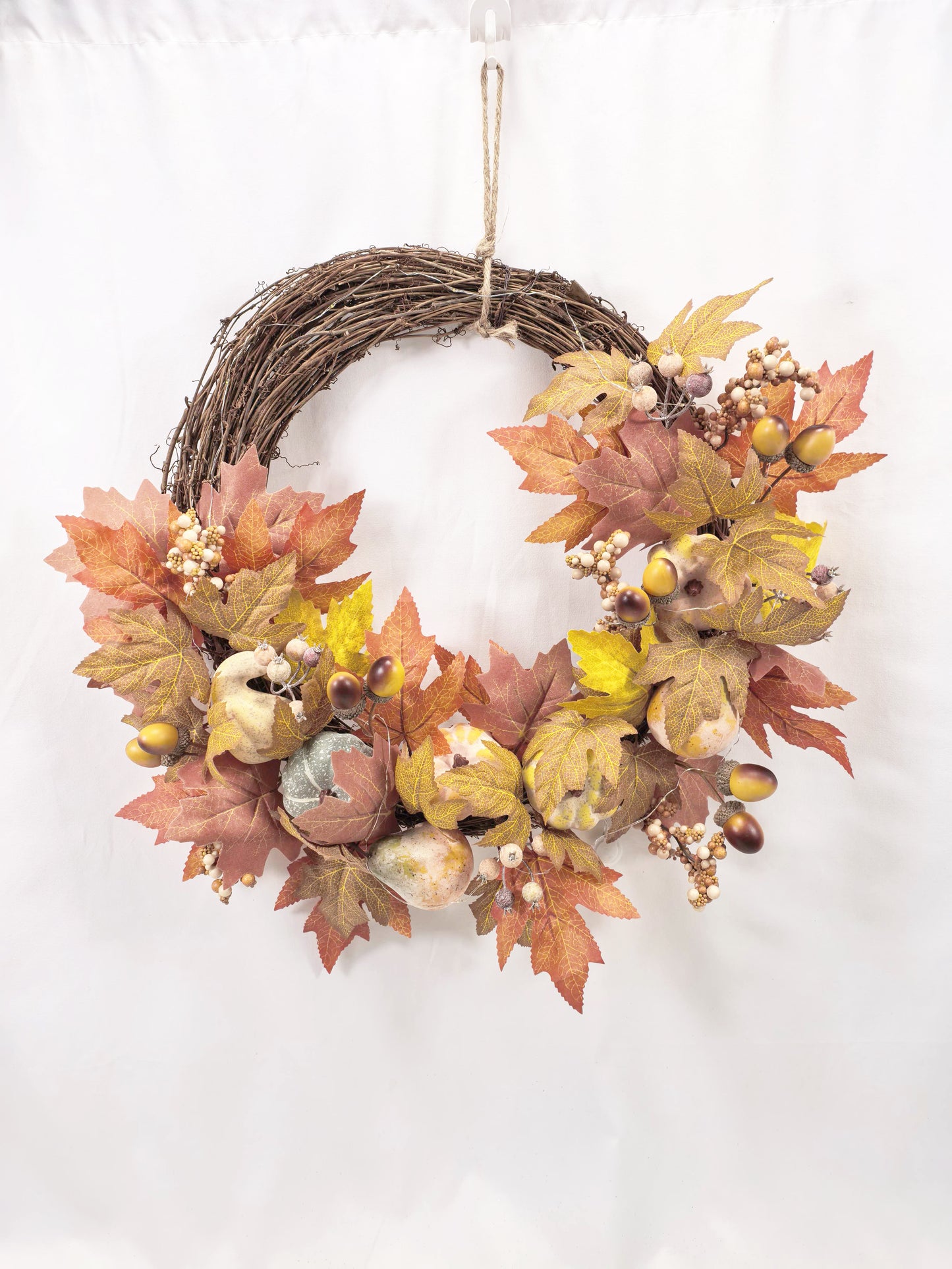 JY25-254 Autumn Leaves, Acorns & Berries Grapevine Wreath
