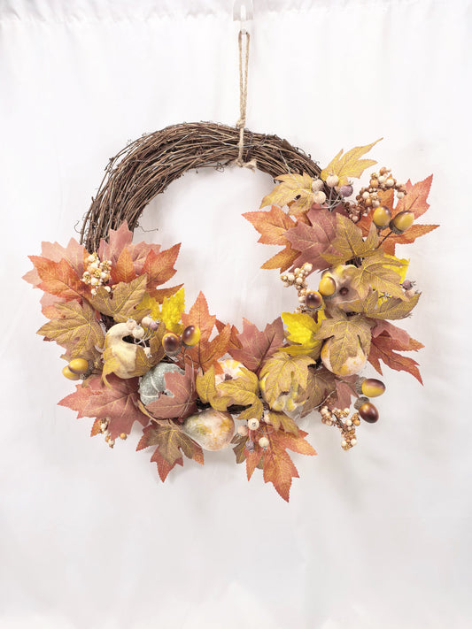 JY25-254 Autumn Leaves, Acorns & Berries Grapevine Wreath