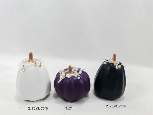JY25-9 Mini Glittered Pumpkin Figurines Set