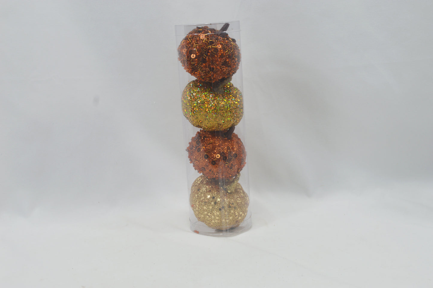 JY25 Set of 4 Mini Artificial Pumpkins in Clear Tube (Multiple Styles)