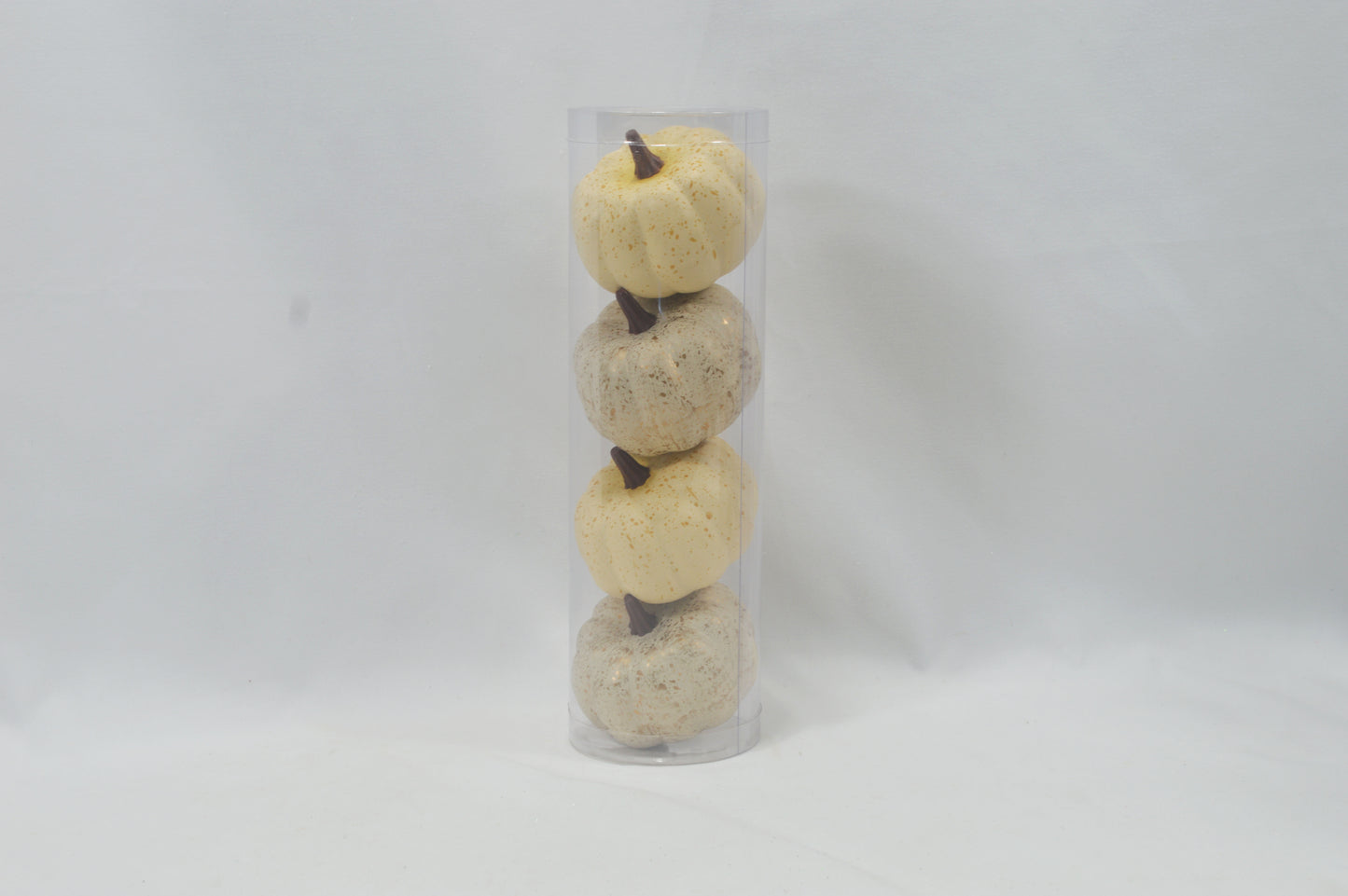 JY25 Set of 4 Mini Artificial Pumpkins in Clear Tube (Multiple Styles)
