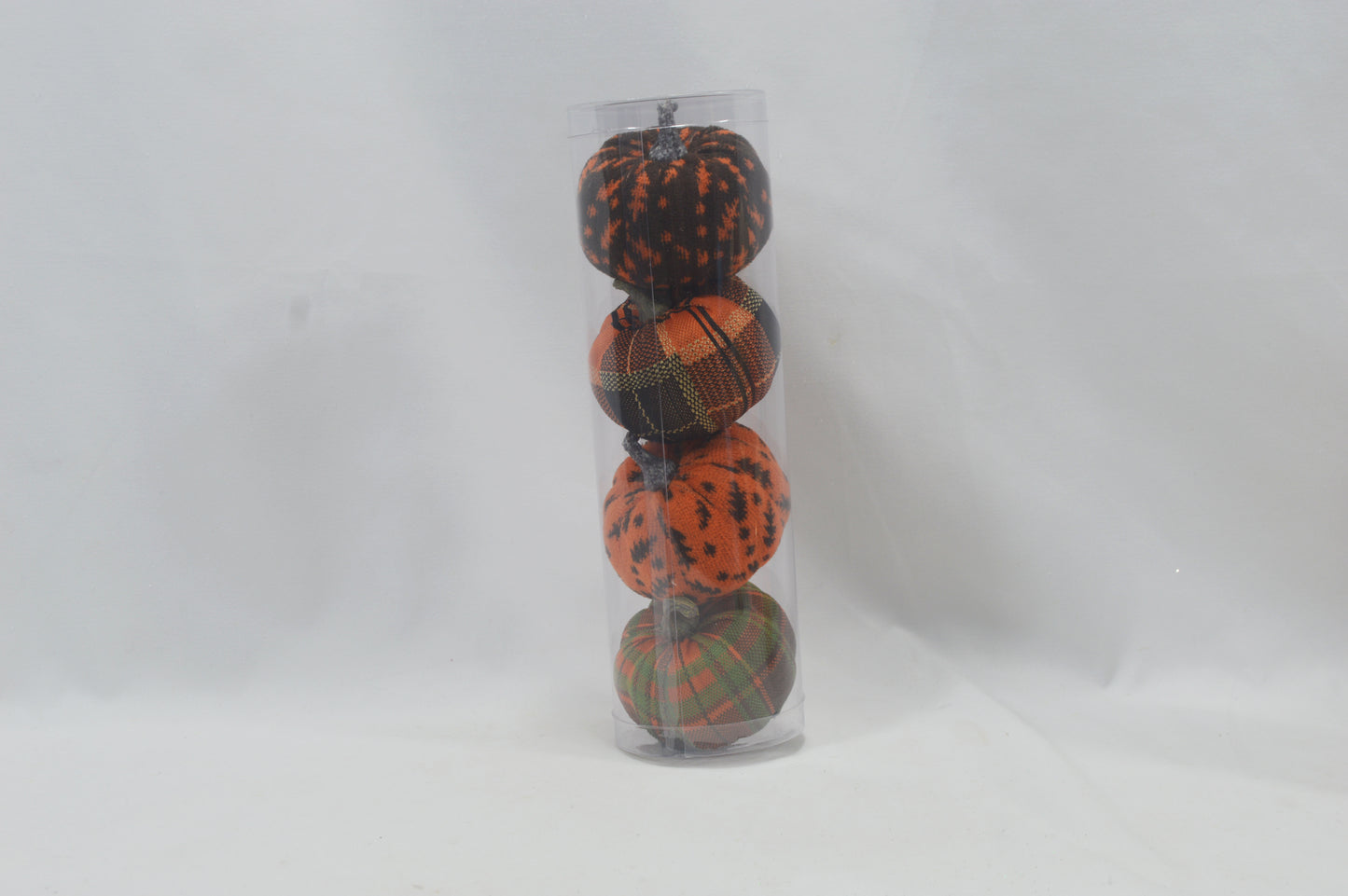 JY25 Set of 4 Mini Artificial Pumpkins in Clear Tube (Multiple Styles)