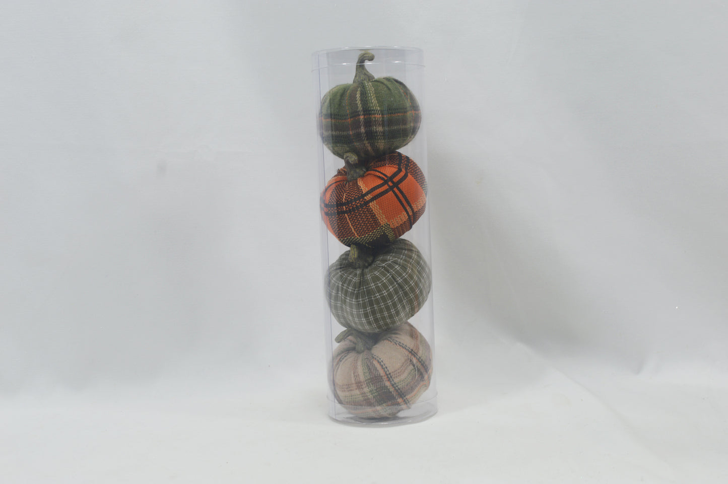 JY25 Set of 4 Mini Artificial Pumpkins in Clear Tube (Multiple Styles)