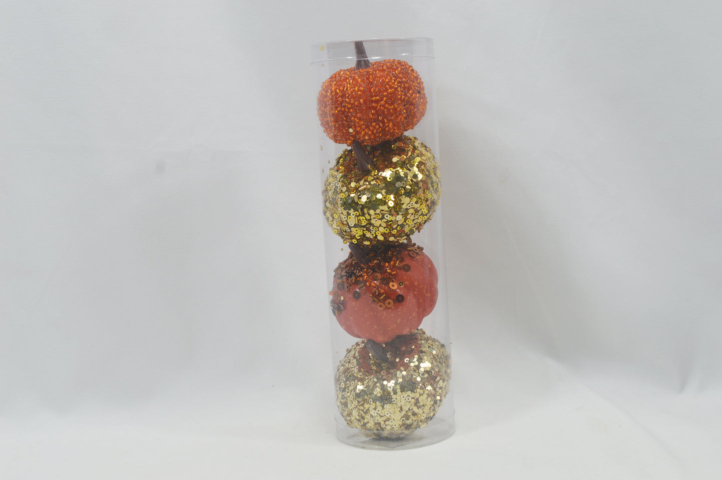 JY25 Set of 4 Mini Artificial Pumpkins in Clear Tube (Multiple Styles)