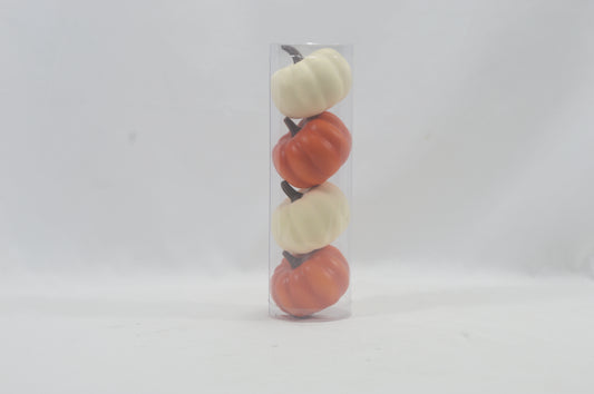 JY25 Set of 4 Mini Artificial Pumpkins in Clear Tube (Multiple Styles)