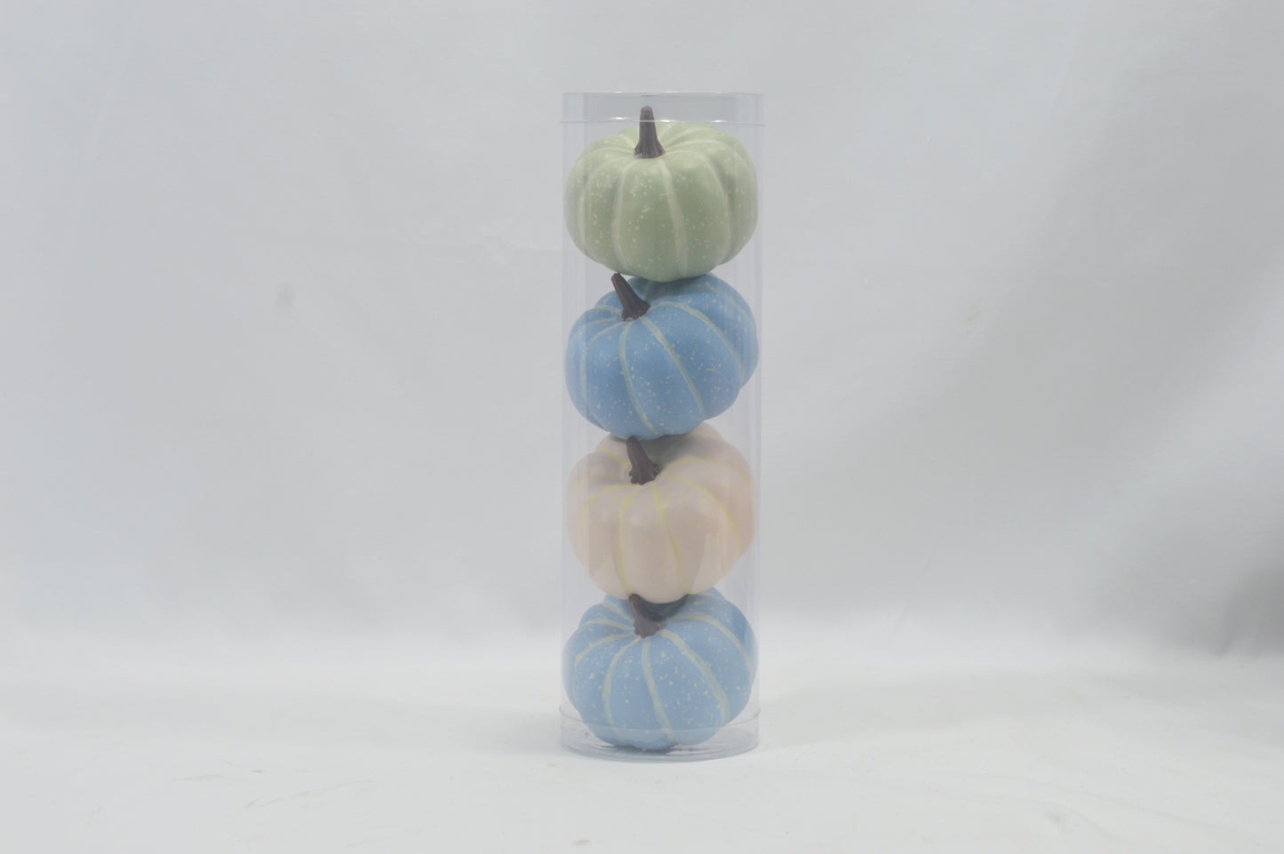 JY25 Set of 4 Mini Artificial Pumpkins in Clear Tube (Multiple Styles)