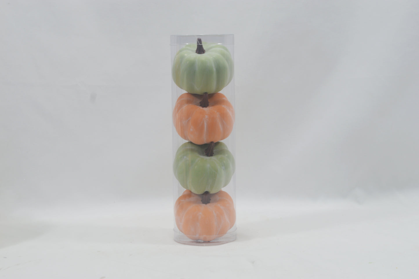JY25 Set of 4 Mini Artificial Pumpkins in Clear Tube (Multiple Styles)
