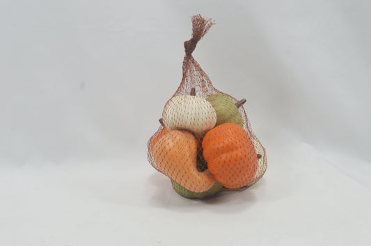 JY25-YX0051 Assorted Mini Artificial Pumpkins in Brown Mesh Bag (Multi-Style Options)
