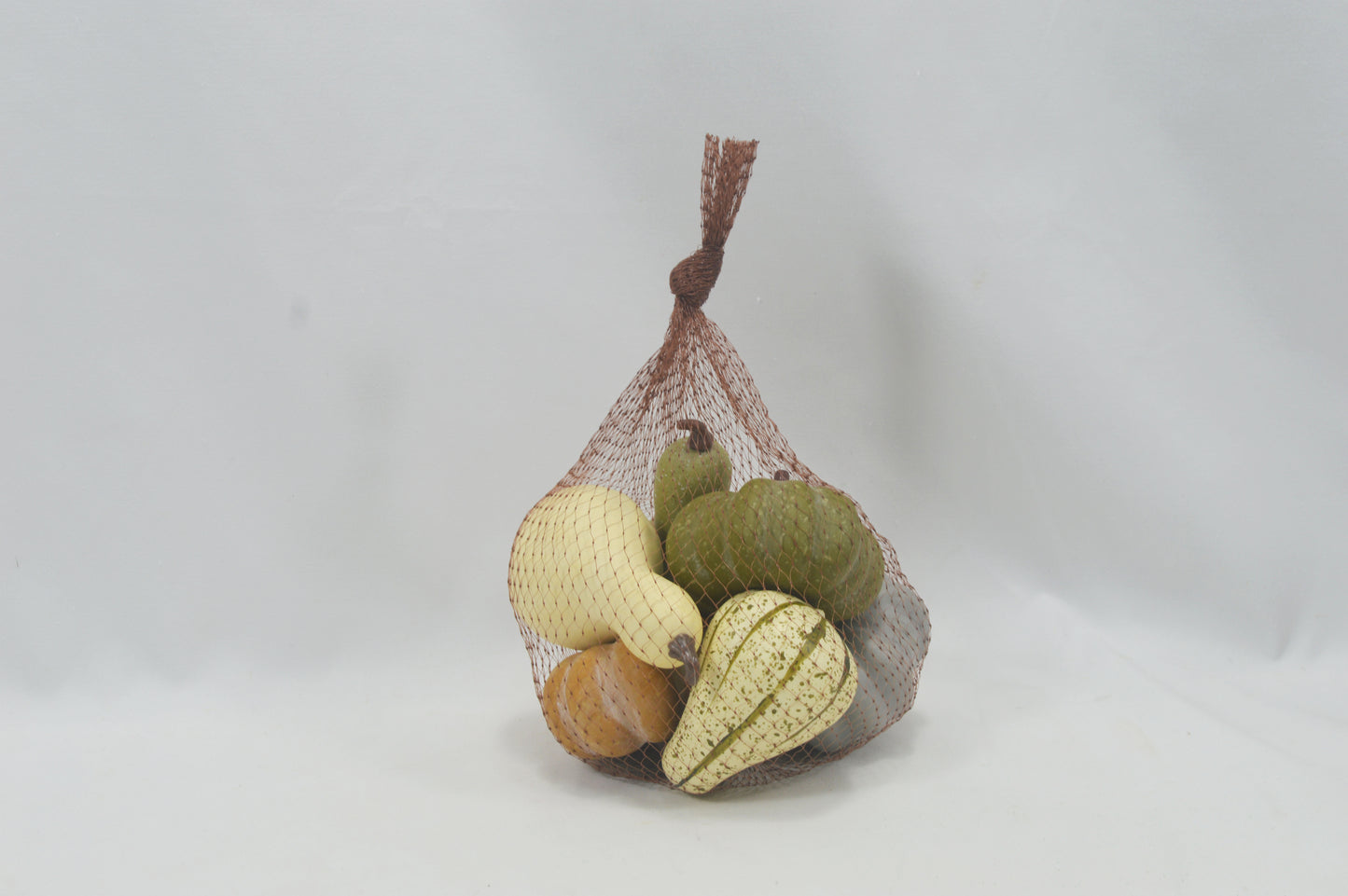 JY25-YX0051 Assorted Mini Artificial Pumpkins in Brown Mesh Bag (Multi-Style Options)