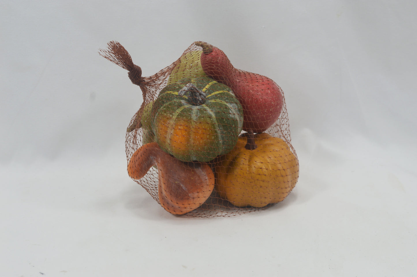 JY25-YX0051 Assorted Mini Artificial Pumpkins in Brown Mesh Bag (Multi-Style Options)
