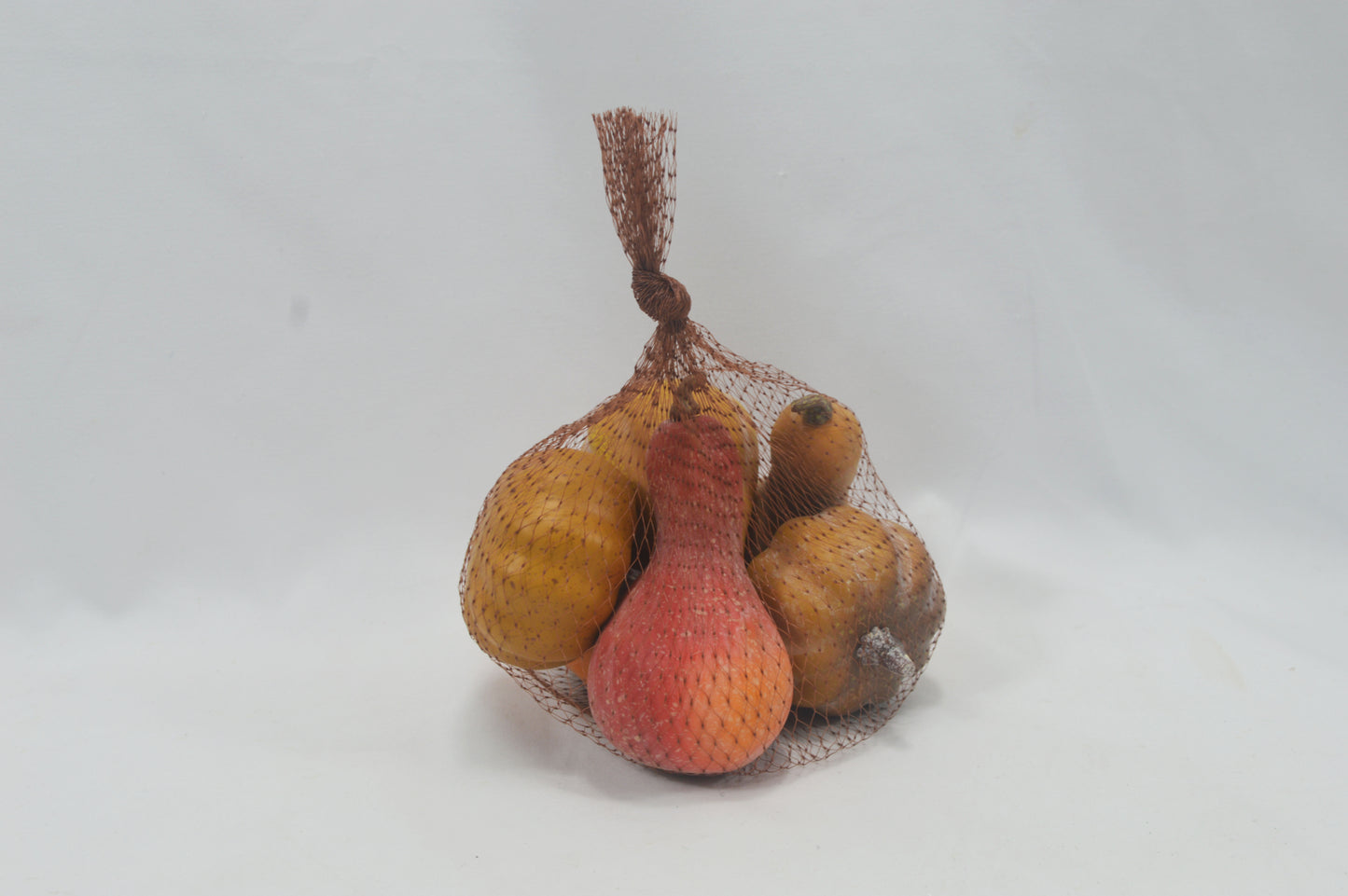 JY25-YX0051 Assorted Mini Artificial Pumpkins in Brown Mesh Bag (Multi-Style Options)