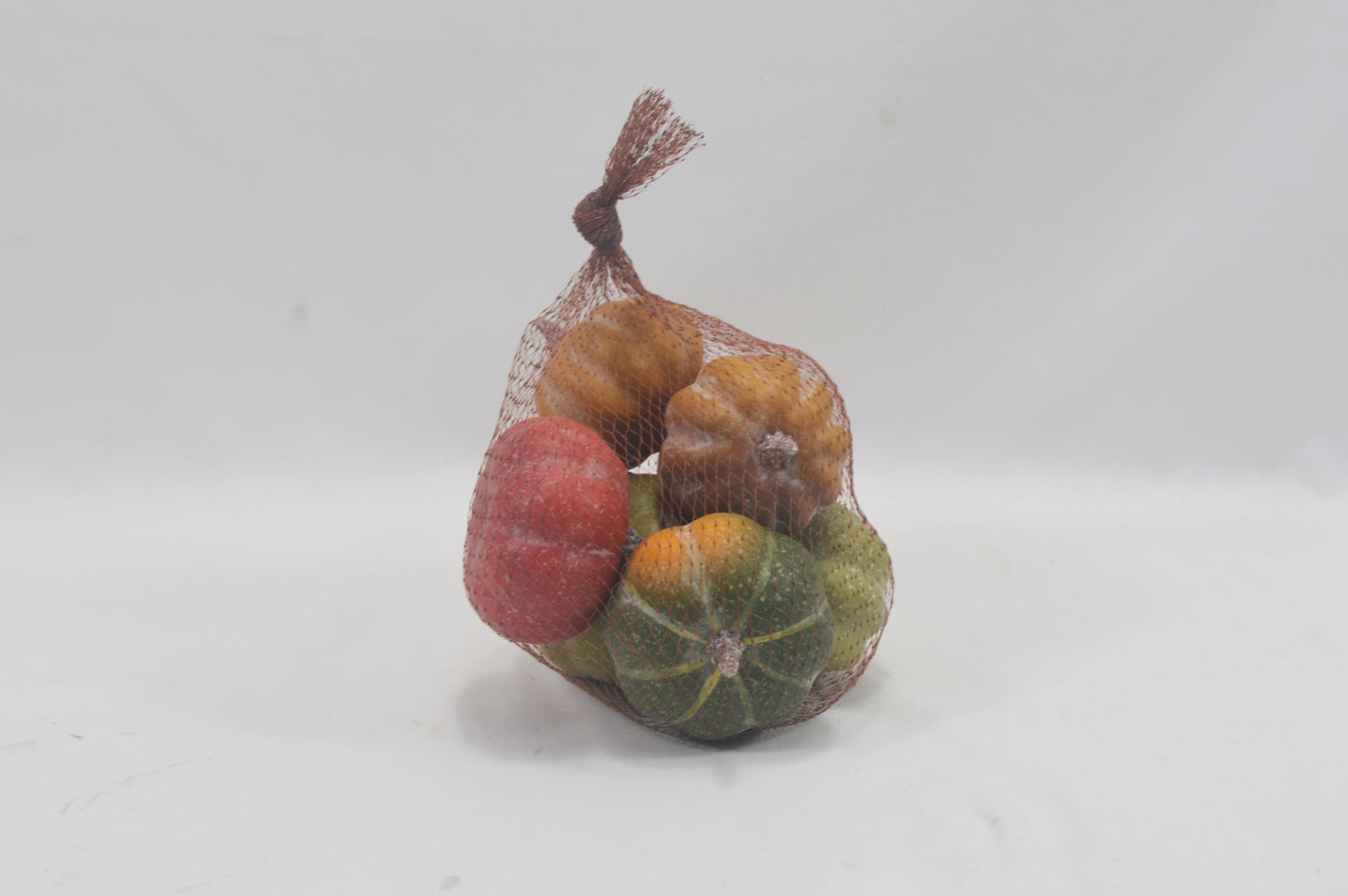 JY25-YX0051 Assorted Mini Artificial Pumpkins in Brown Mesh Bag (Multi-Style Options)