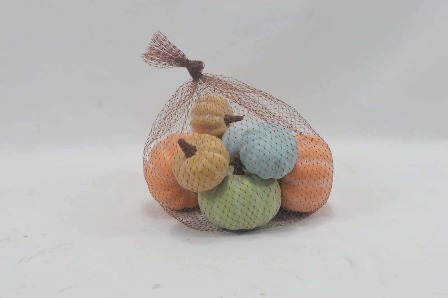JY25-YX0051 Assorted Mini Artificial Pumpkins in Brown Mesh Bag (Multi-Style Options)