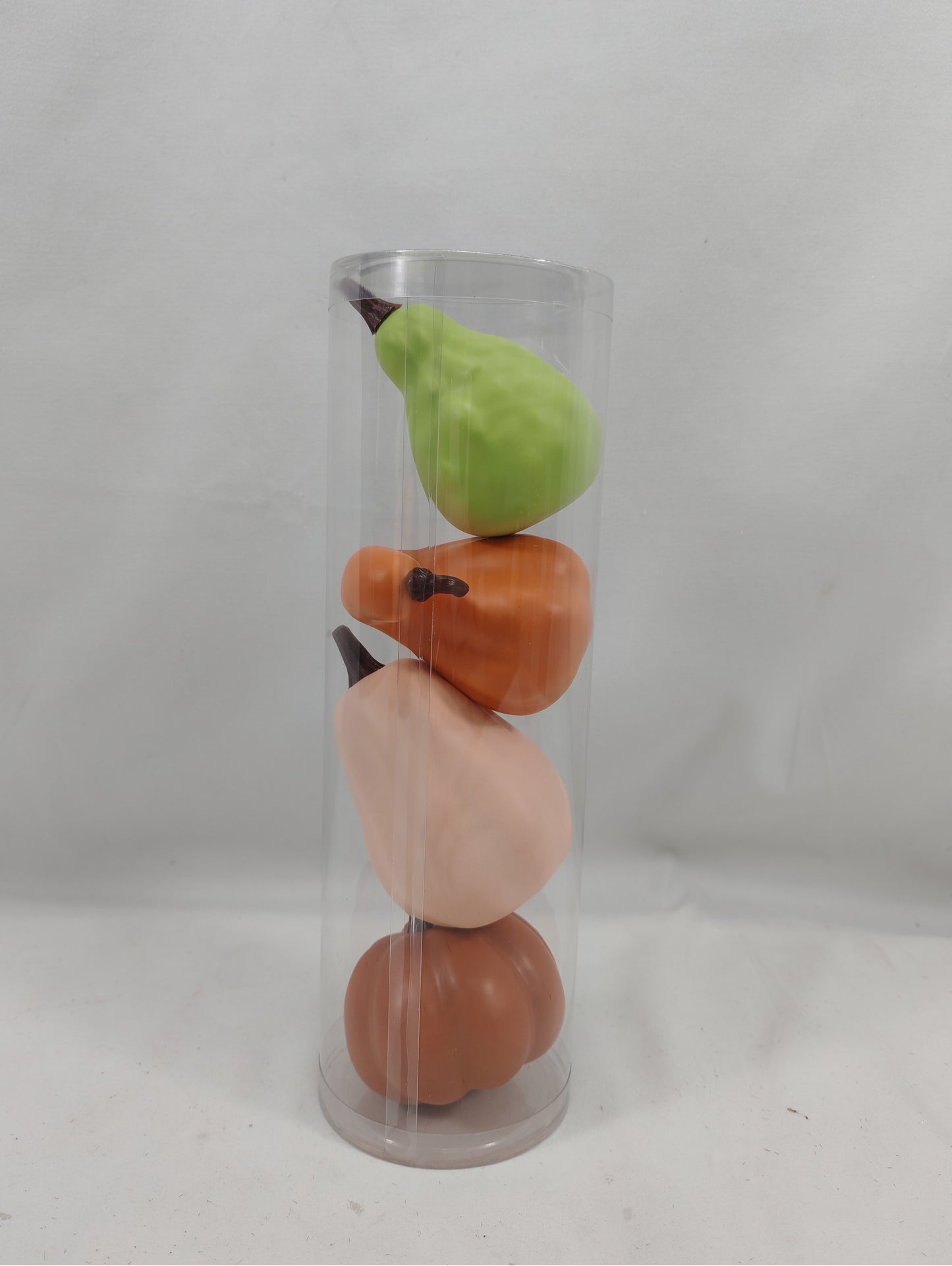 JY25 Set of 4 Mini Artificial Pumpkins in Clear Tube (Multiple Styles)