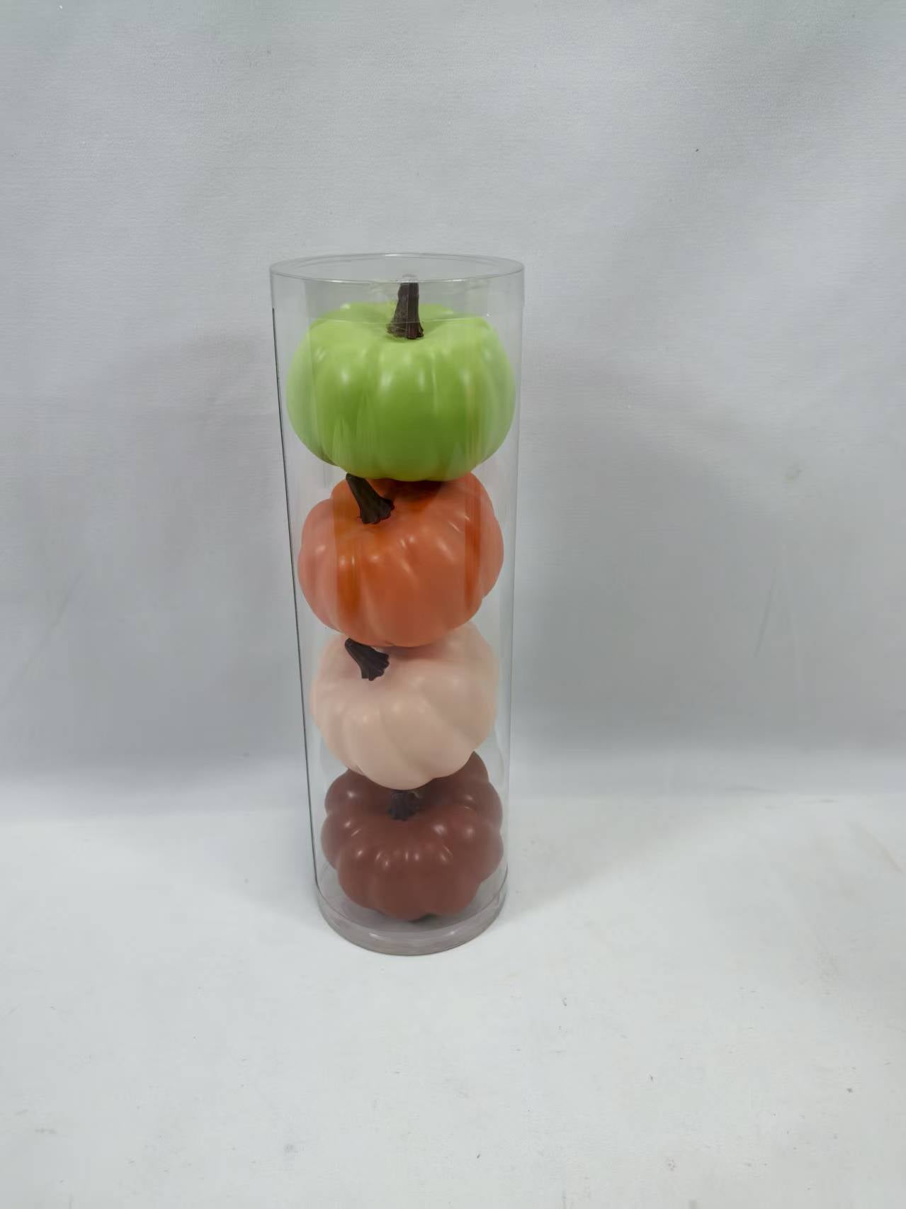 JY25 Set of 4 Mini Artificial Pumpkins in Clear Tube (Multiple Styles)