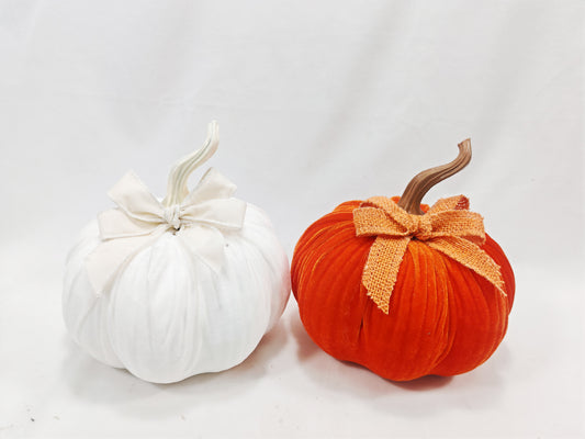 JY25-YX0099 Luxurious Velvet Pumpkin with Elegant Bow (Round & Tall)