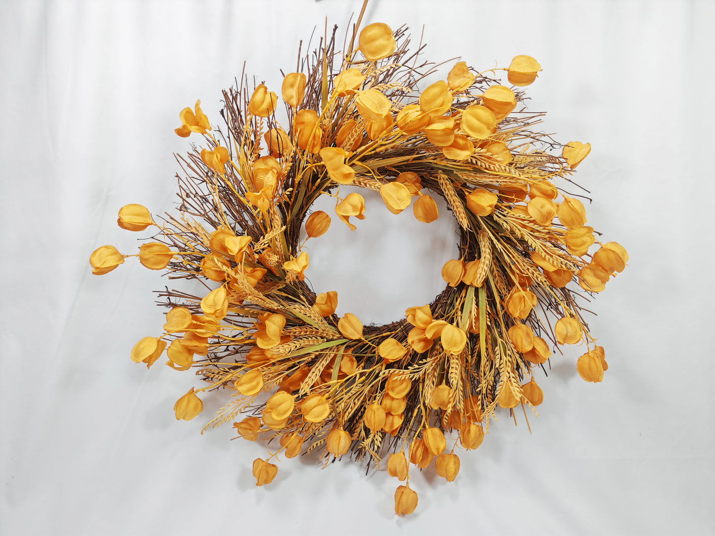 JY25-YX0112 Golden Pods, Wheat & Twig Wreath