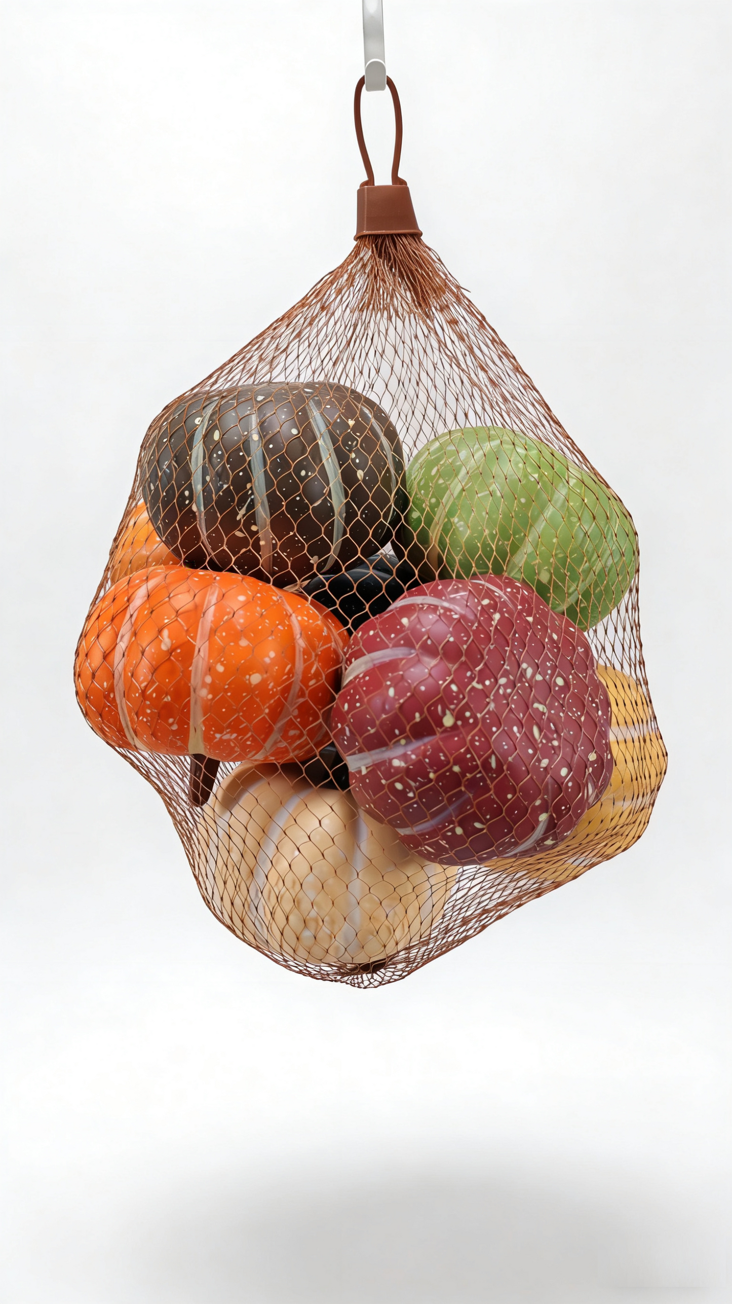 JY25-YX0051 Assorted Mini Artificial Pumpkins in Brown Mesh Bag (Multi-Style Options)