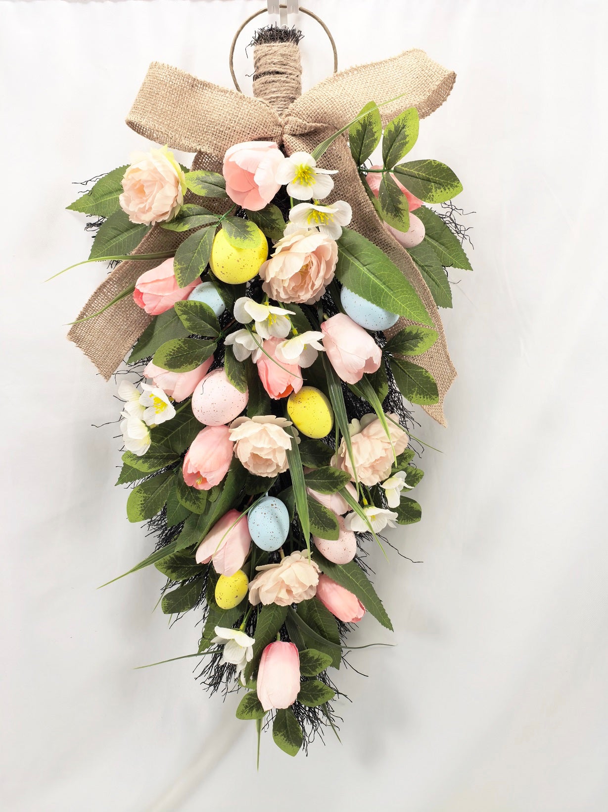 Hanging Easter Swag with Burlap Bow