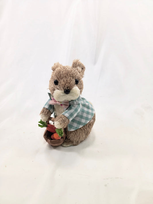 Plaid Shirt Squirrel Figurine with Carrot Basket