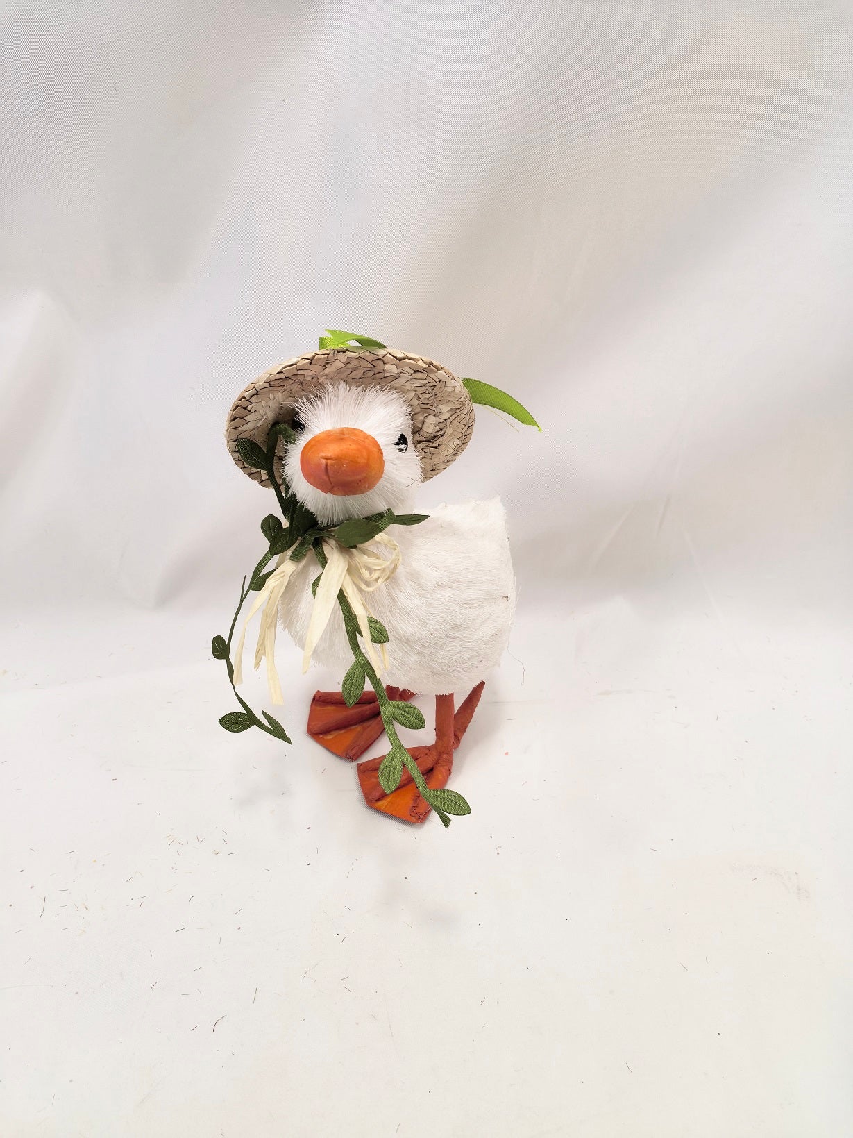 Straw Hat White Goose Figurine