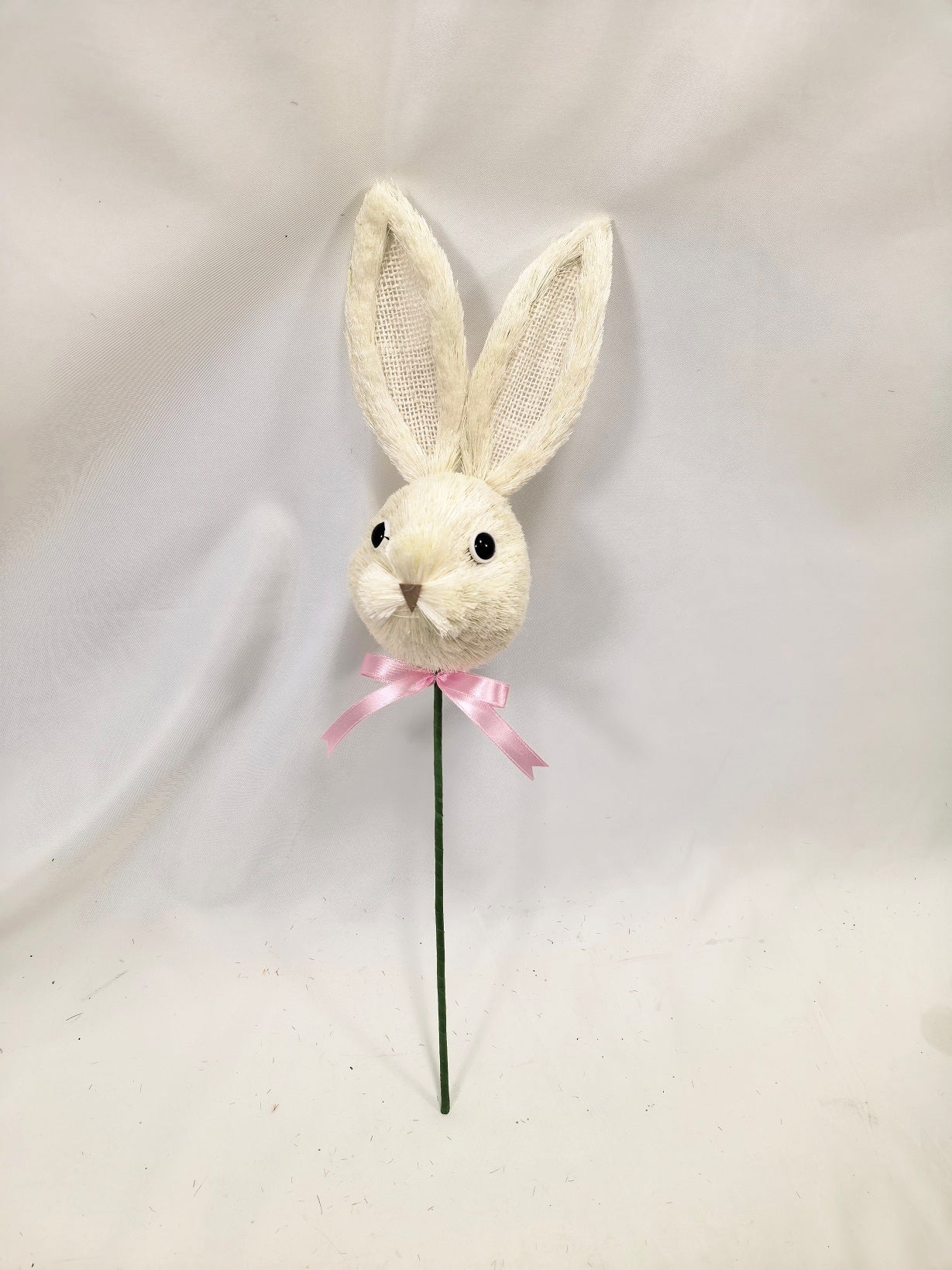 Long-Eared Bunny Head Floral Pick with Pink Bow