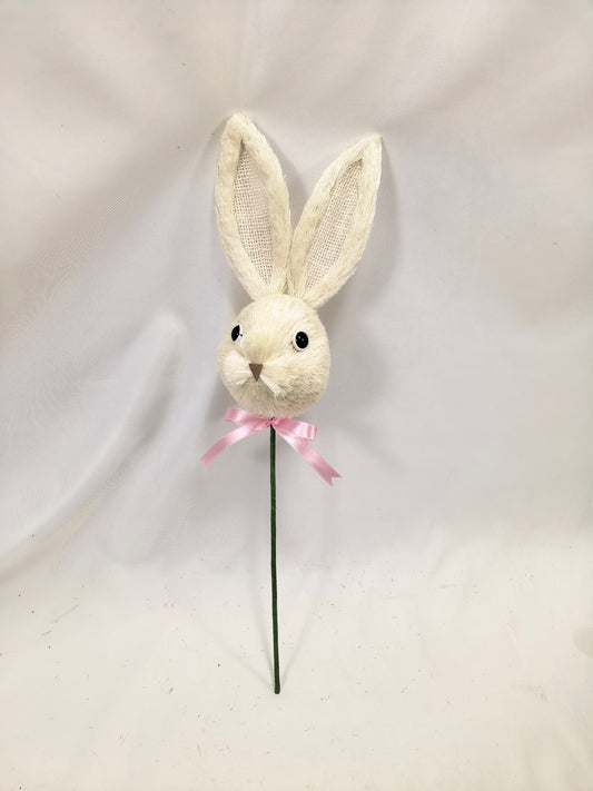 Long-Eared Bunny Head Floral Pick with Pink Bow