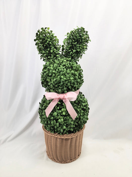 Bunny-Shaped Topiary with Pink Ribbon
