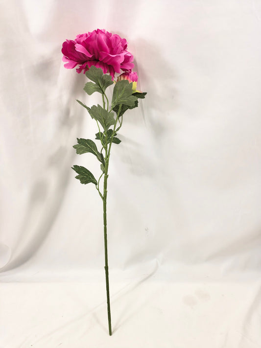 Artificial Peony Stem - Fuchsia Pink Spring Flower with Bud