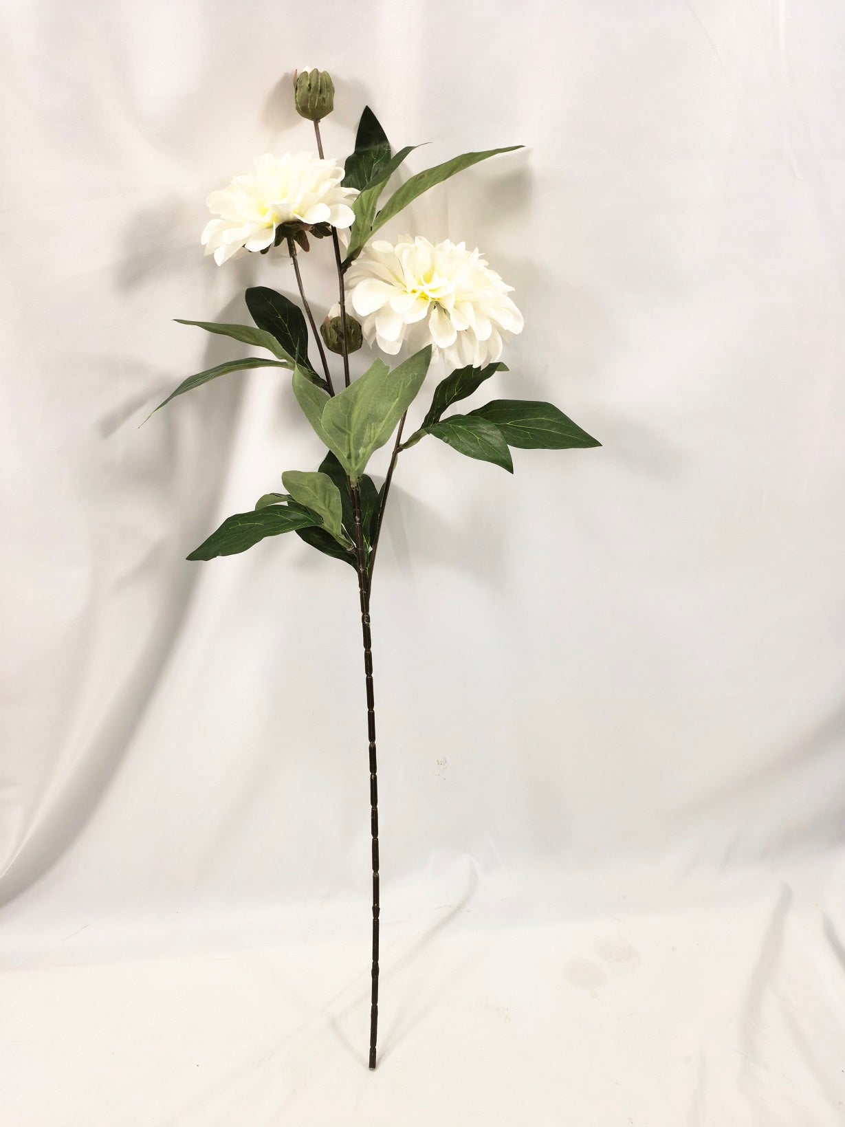 Artificial Dahlia Stem - White Spring Flower with Buds
