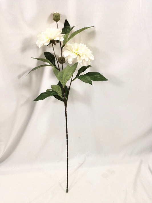 Artificial Dahlia Stem - White Spring Flower with Buds
